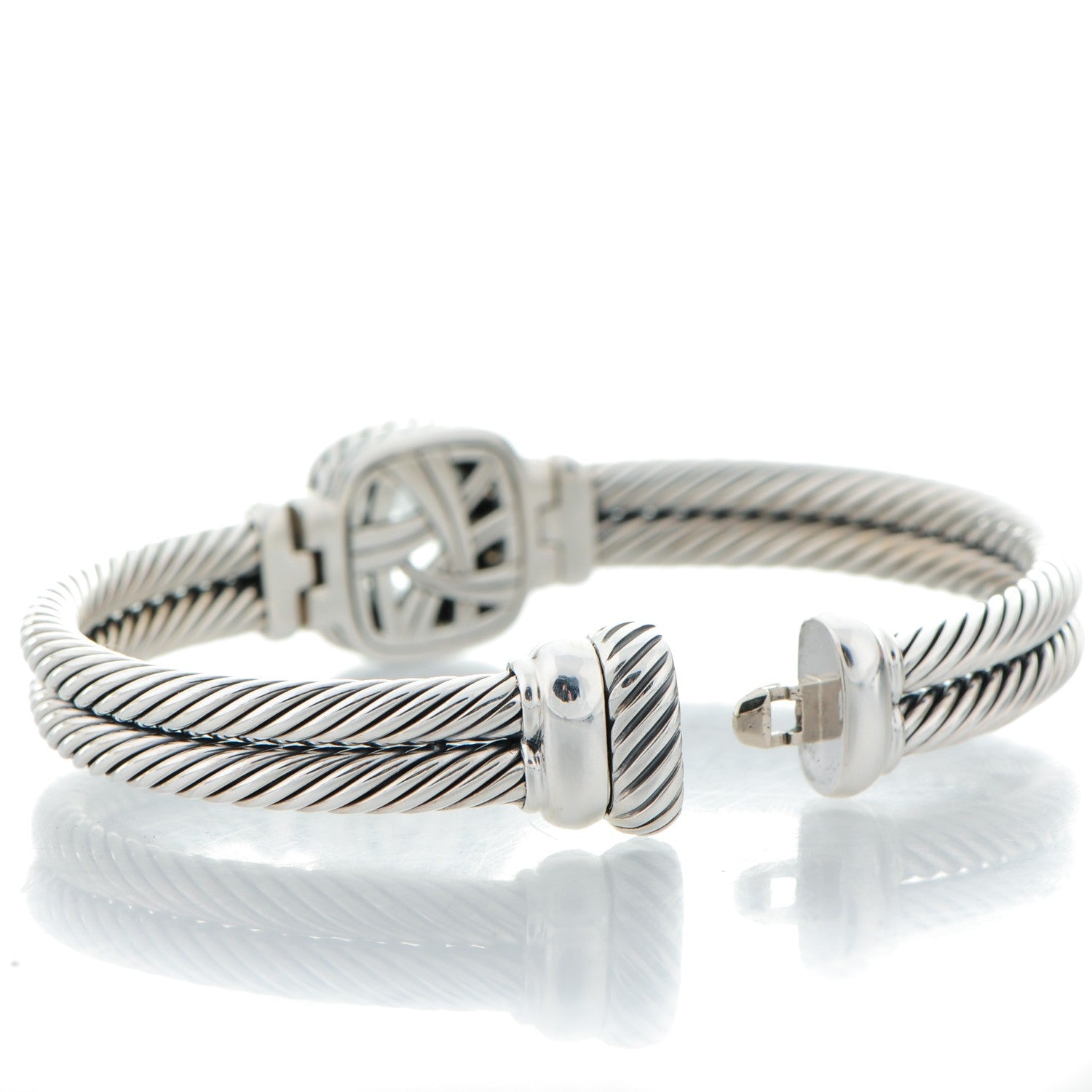 David Yurman Sterling Diamond Prasiolite 10mm Albion Cable Bracelet 3 of 5