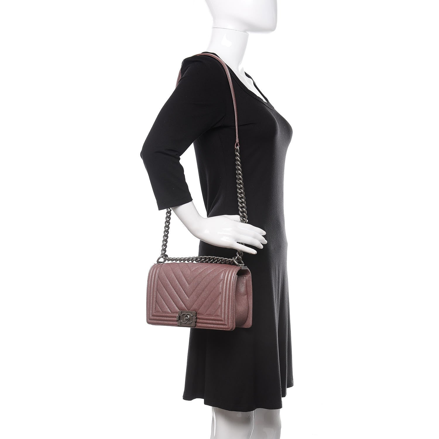 Chanel Metallic Caviar Chevron Quilted Medium Boy Flap Dark Pink 2 of 11