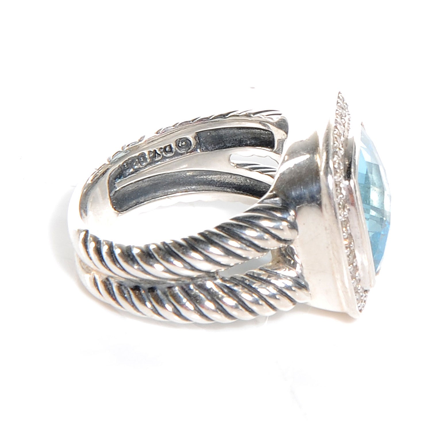David Yurman Sterling Silver Diamond Blue Topaz 11mm Albion Ring 52 6 3 of 6