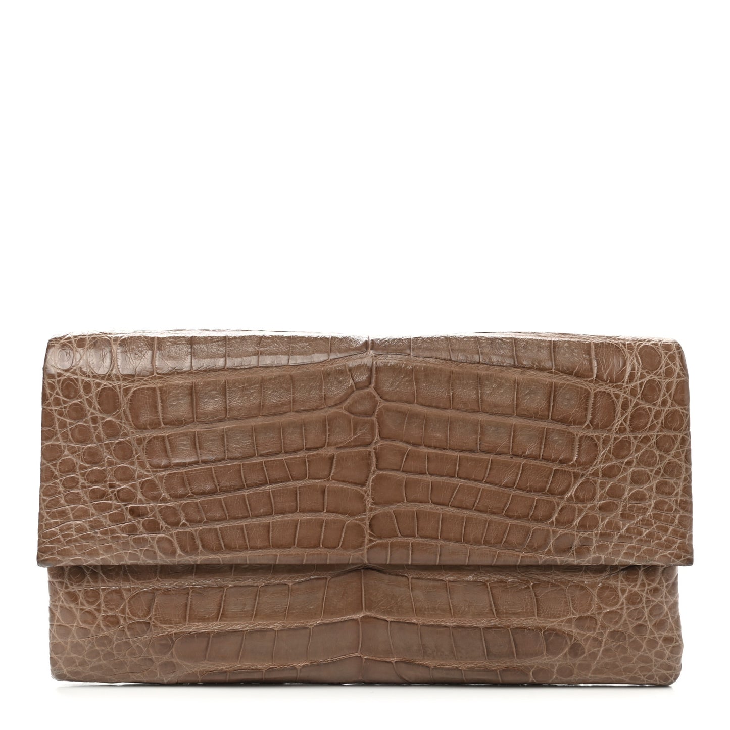 Crocodile Flap Clutch Wallet Taupe