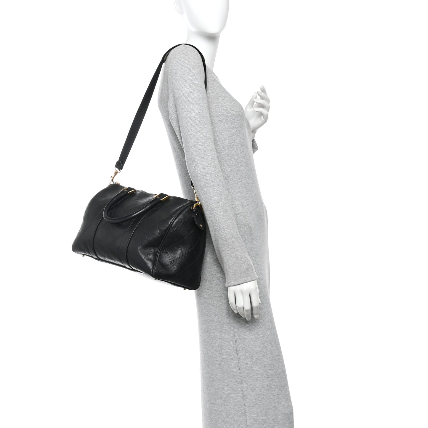 Calfskin Stitched Duffle Travel Bag Black
