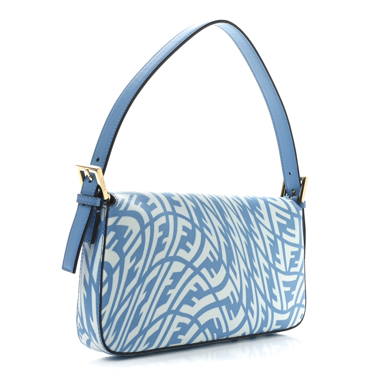 Fendi X SARAH COLEMAN Glazed Canvas Vitello King FF Vertigo Baguette 1997 Cyber Blue White 3 of 10