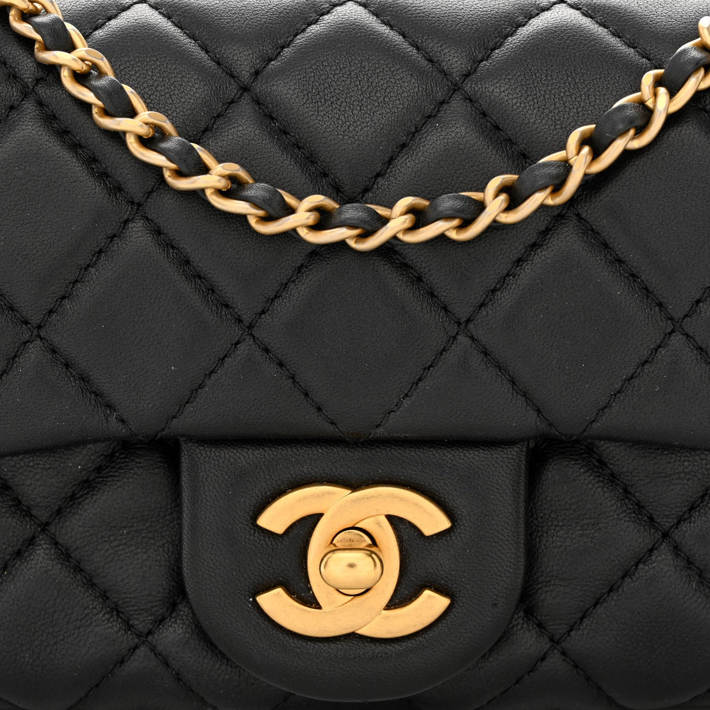 Lambskin Quilted Mini Rectangular Pearl Crush Flap Black