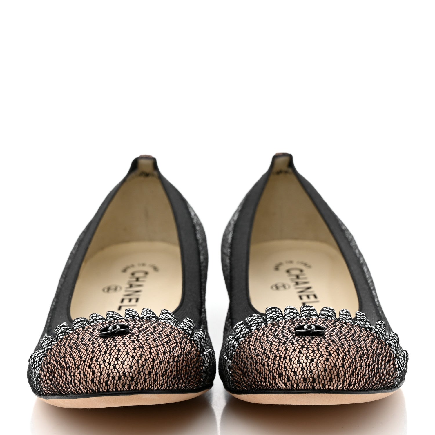 Chanel Metallic Lace Cap Toe Ballerina Flats 37 Silver 2 of 9