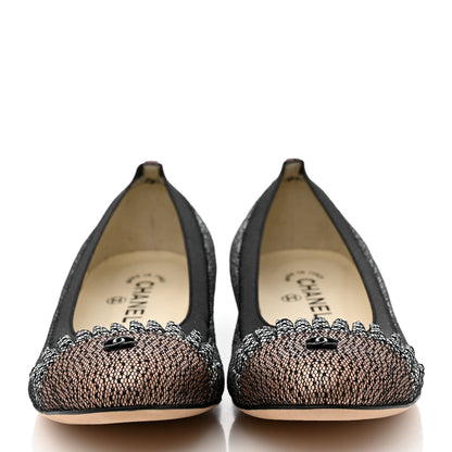 Chanel Metallic Lace Cap Toe Ballerina Flats 37 Silver 2 of 9
