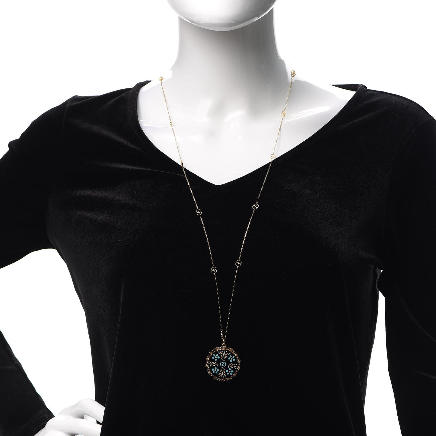 18K Yellow Gold Enamel Icon Blooms Necklace Black