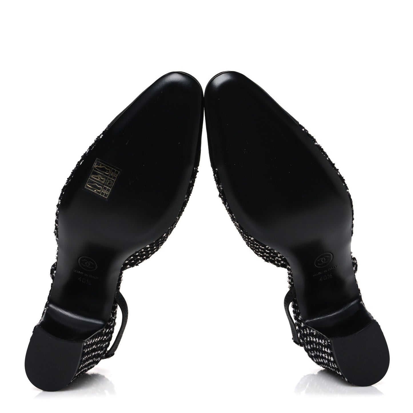 Tweed Grosgrain Cap Toe CC Slingback Pumps 40.5 Black White