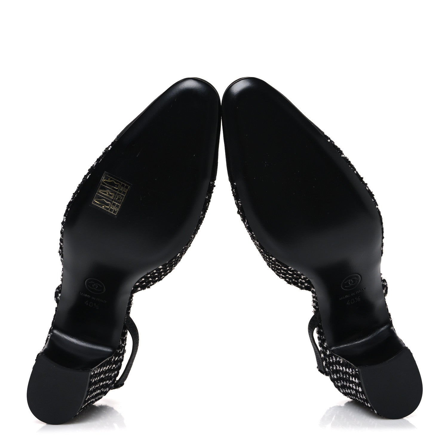 Chanel Tweed Grosgrain Cap Toe CC Slingback Pumps 40.5 Black White 7 of 11
