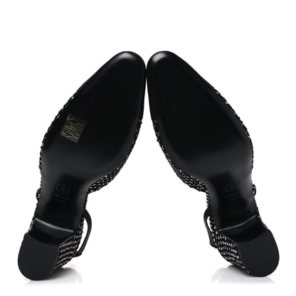 Chanel Tweed Grosgrain Cap Toe CC Slingback Pumps 40.5 Black White 7 of 11