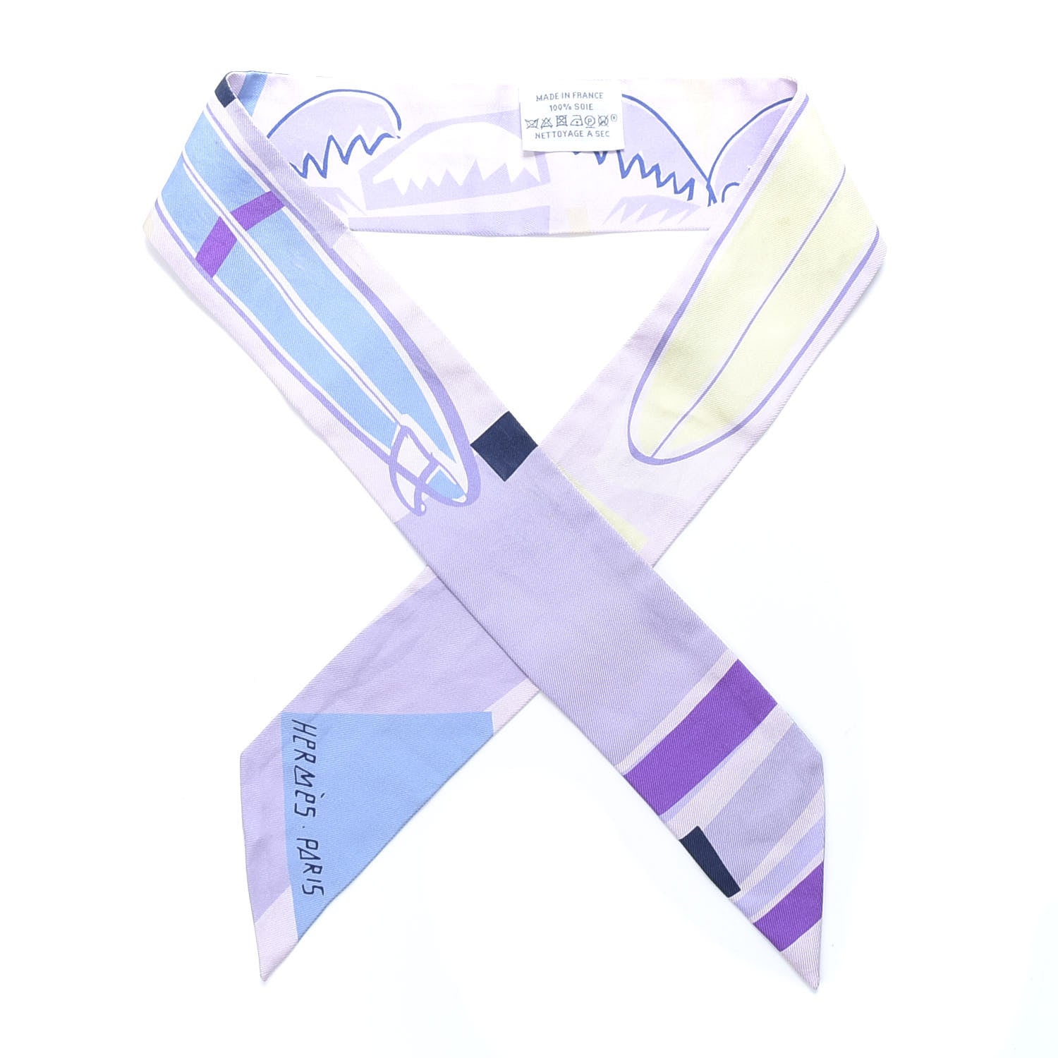 Hermes Silk Sea Surf and Fun Twilly Rose Pale Mauve Jaune Soufre 1 of 5