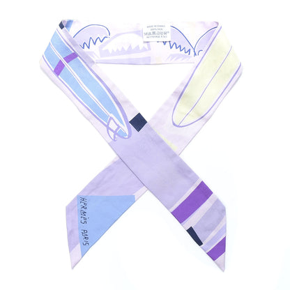 Hermes Silk Sea Surf and Fun Twilly Rose Pale Mauve Jaune Soufre 1 of 5