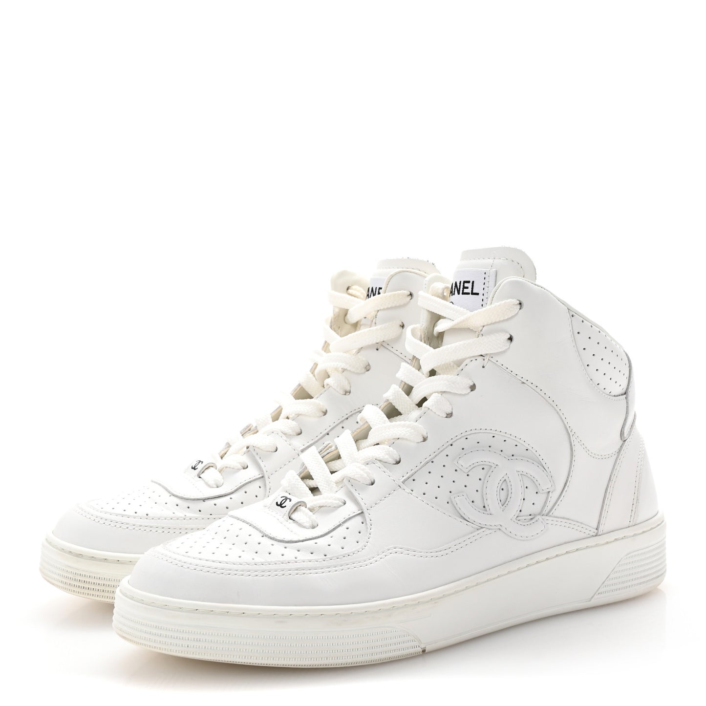 Calfskin CC High Top Sneaker 40 White