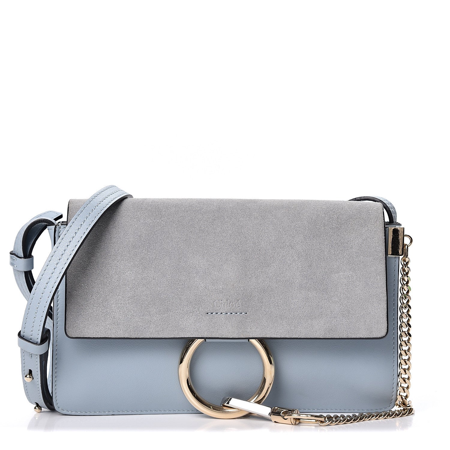 Chloe Suede Calfskin Small Faye Shoulder Bag Fresh Blue 1 of 8