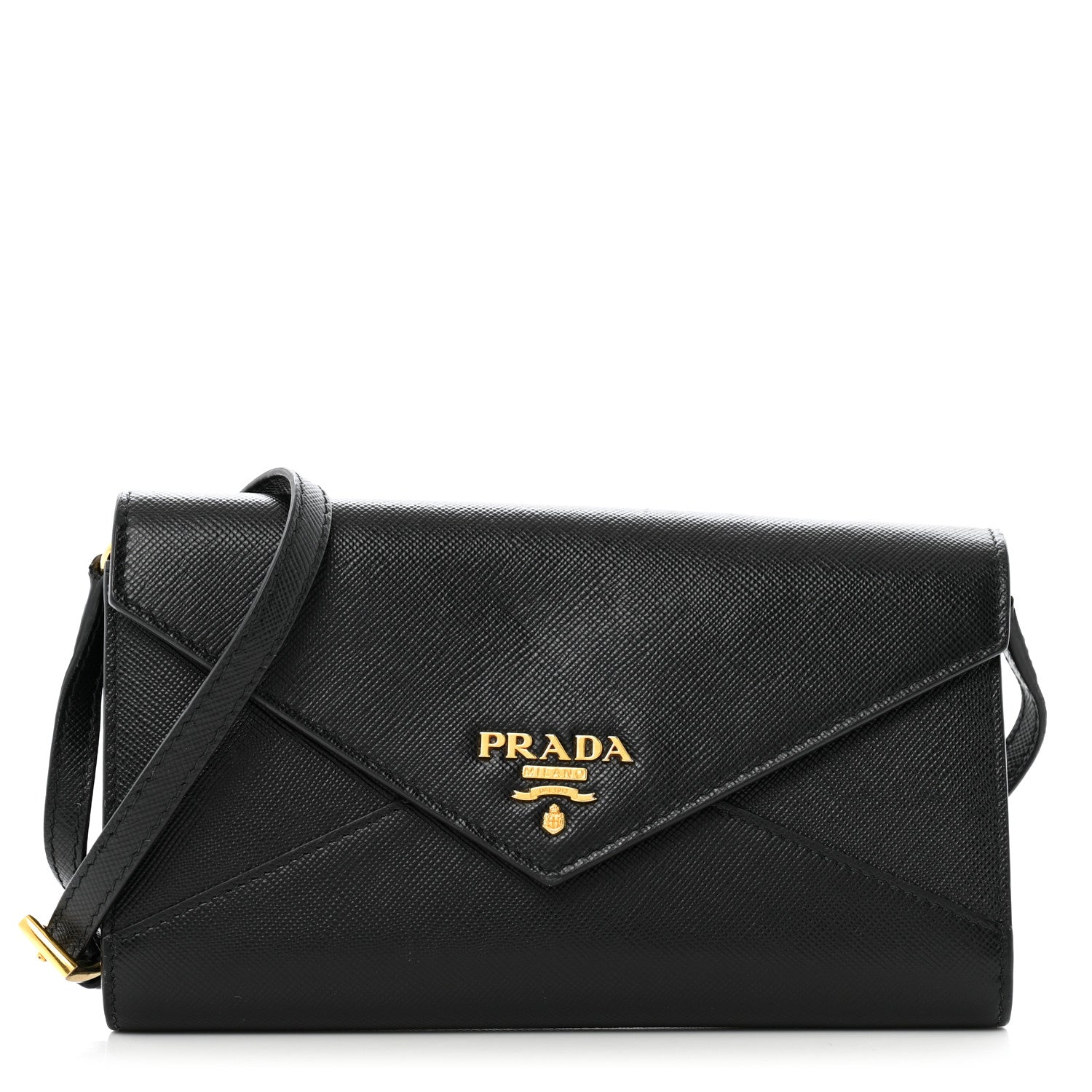 Prada Saffiano Envelope Crossbody Wallet Black 1 of 14