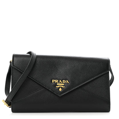 Prada Saffiano Envelope Crossbody Wallet Black 1 of 14