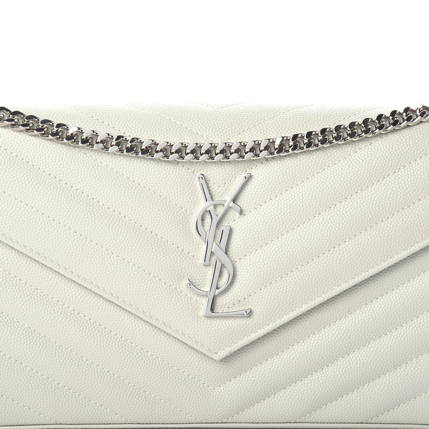 Grain De Poudre Matelasse Chevron Monogram Chain Wallet Icy White