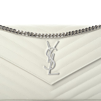 Saint Laurent Grain De Poudre Matelasse Chevron Monogram Chain Wallet Icy White 6 of 8