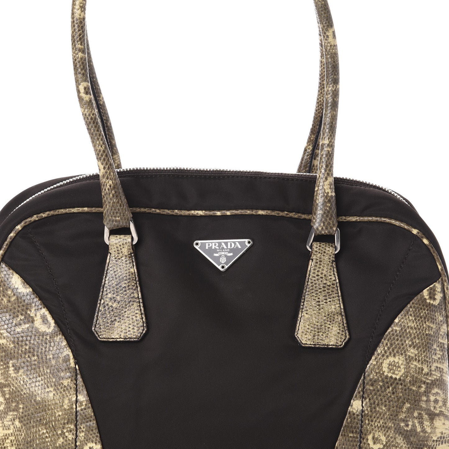 Tessuto Nylon Calfskin Lizard Embossed Tote Ebano