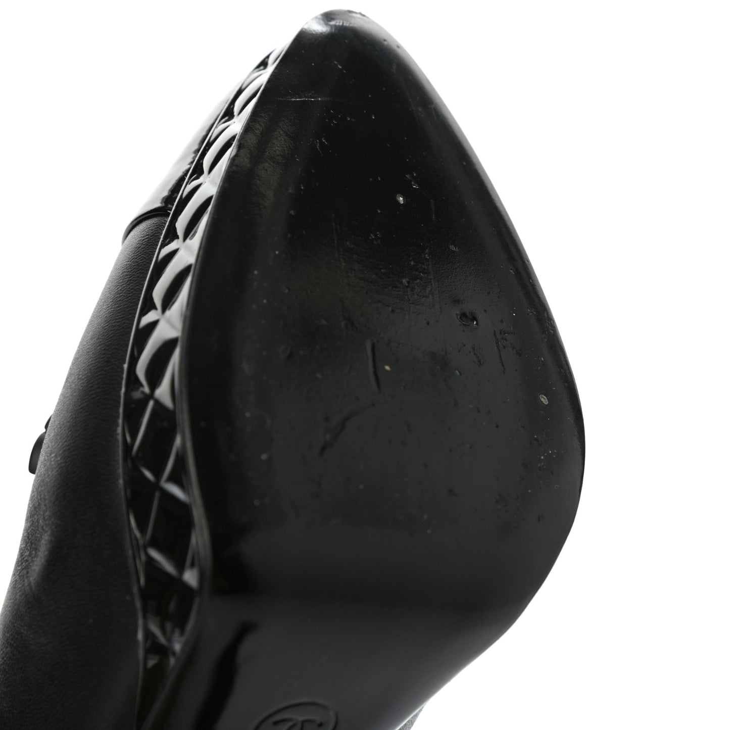 Lambskin Patent CC Cap Toe Platform Quilted Pumps 38.5 Black