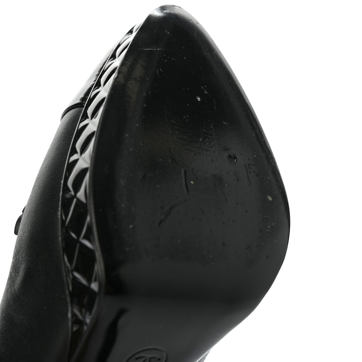 Chanel Lambskin Patent CC Cap Toe Platform Quilted Pumps 38.5 Black 9 of 9