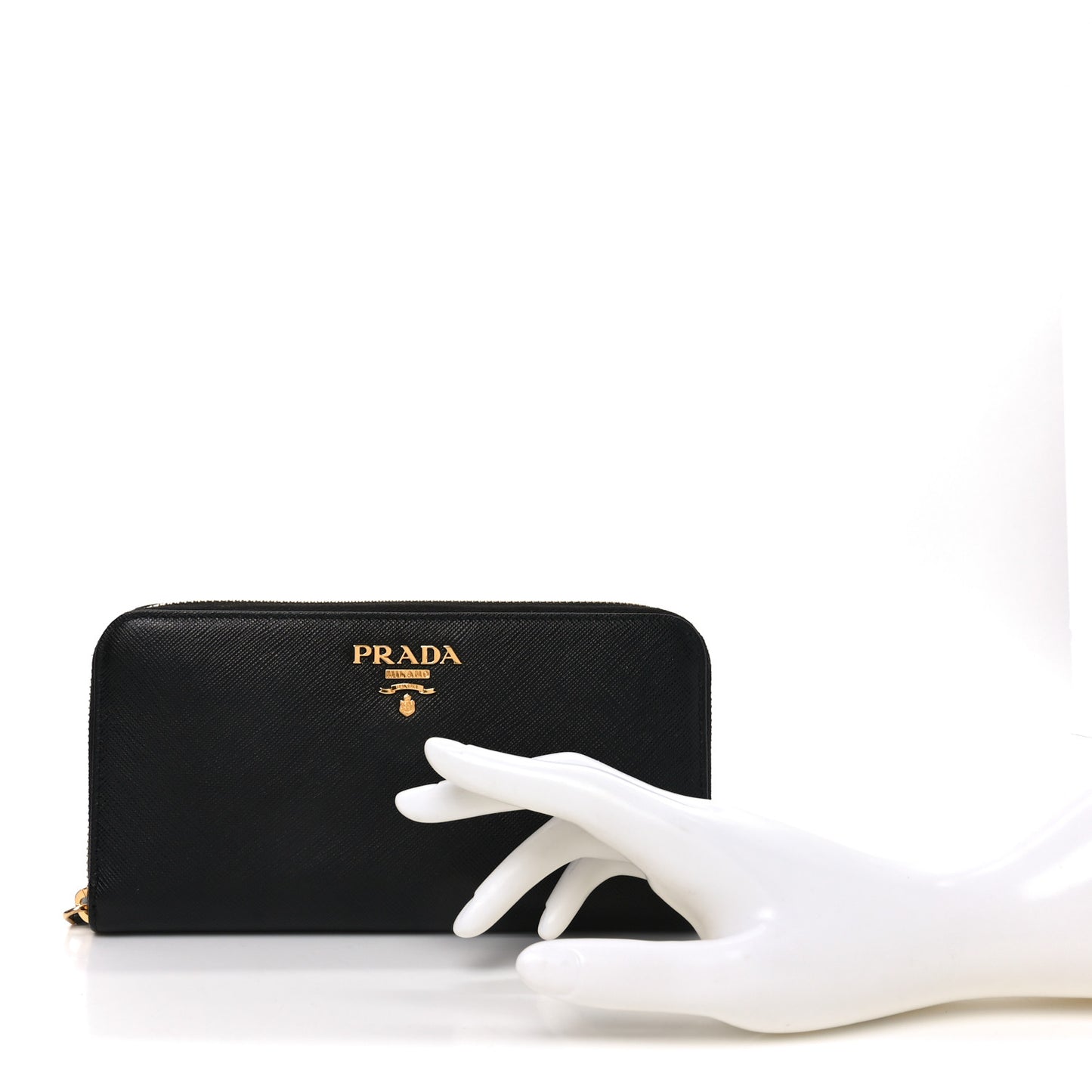 Saffiano Metal Zip Around Wallet Black