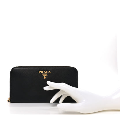 Prada Saffiano Metal Zip Around Wallet Black 2 of 7