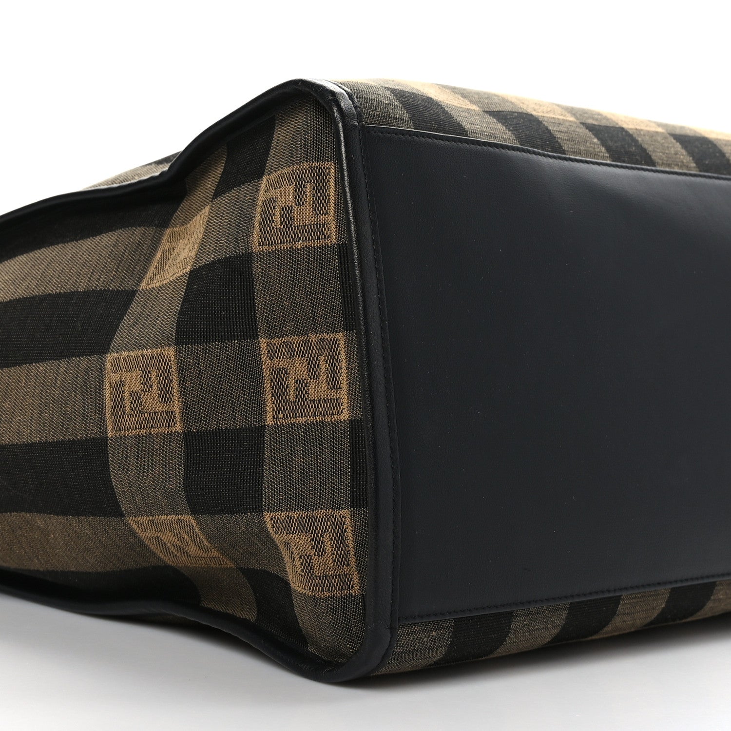 Fendi Fabric Jacquard Vitello Seta Plexiglass Pequin Gingham Large Fendi Sunshine Shopper Tote Tobacco Moro Black 8 of 9