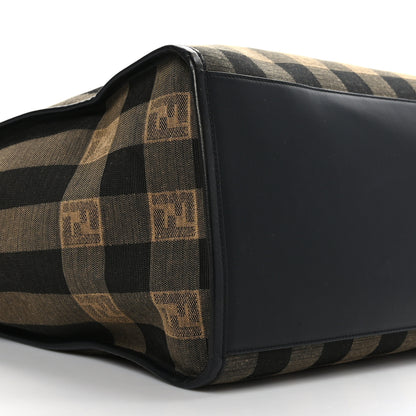 Fendi Fabric Jacquard Vitello Seta Plexiglass Pequin Gingham Large Fendi Sunshine Shopper Tote Tobacco Moro Black 8 of 9