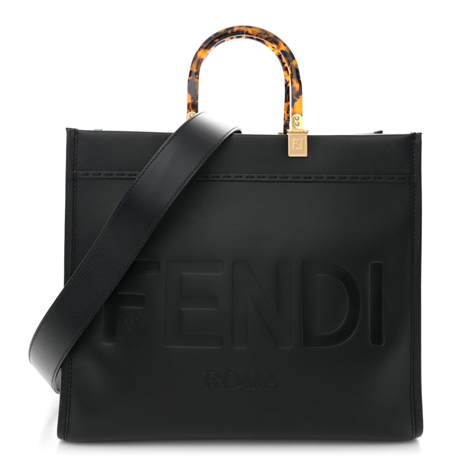 Fendi Vitello King Plexiglass Medium Fendi Sunshine Shopper Tote Black 1 of 12