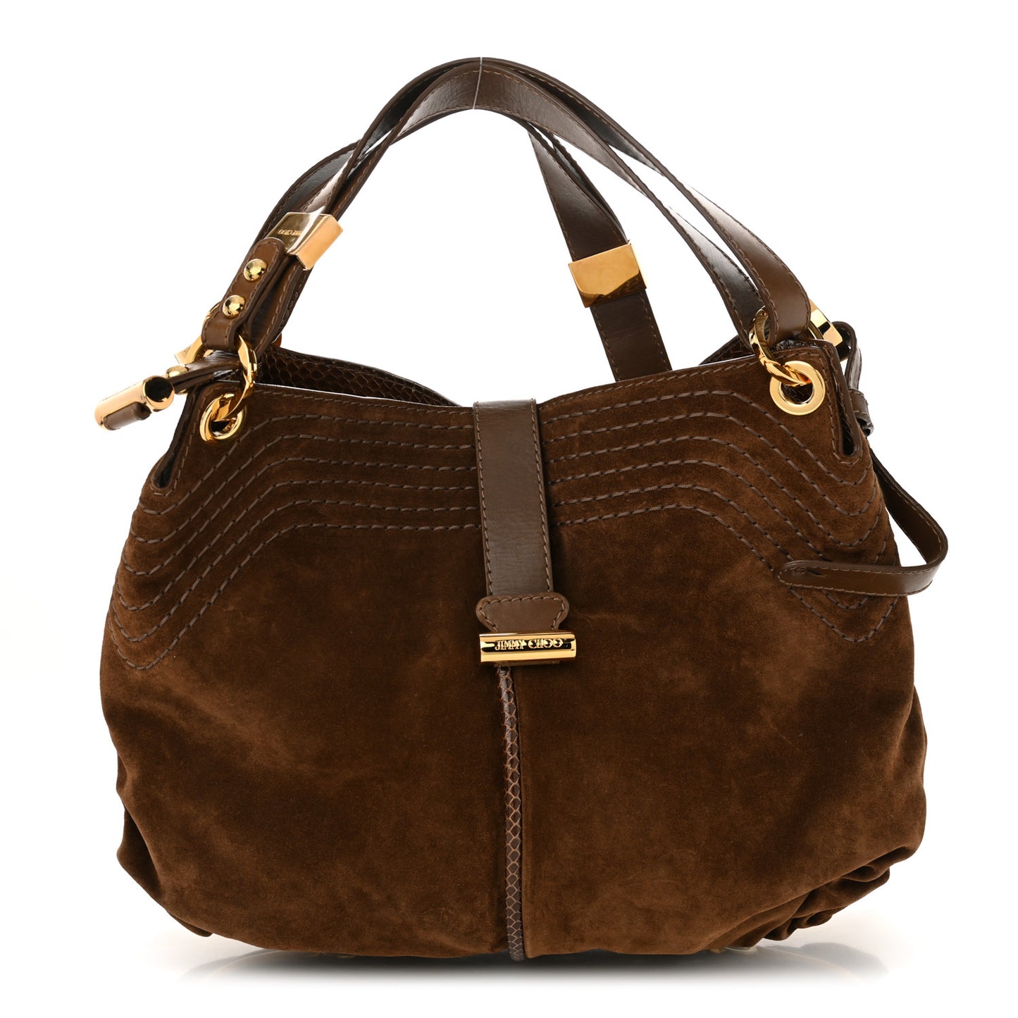Suede Snakeskin Shoulder Bag Dark Tan