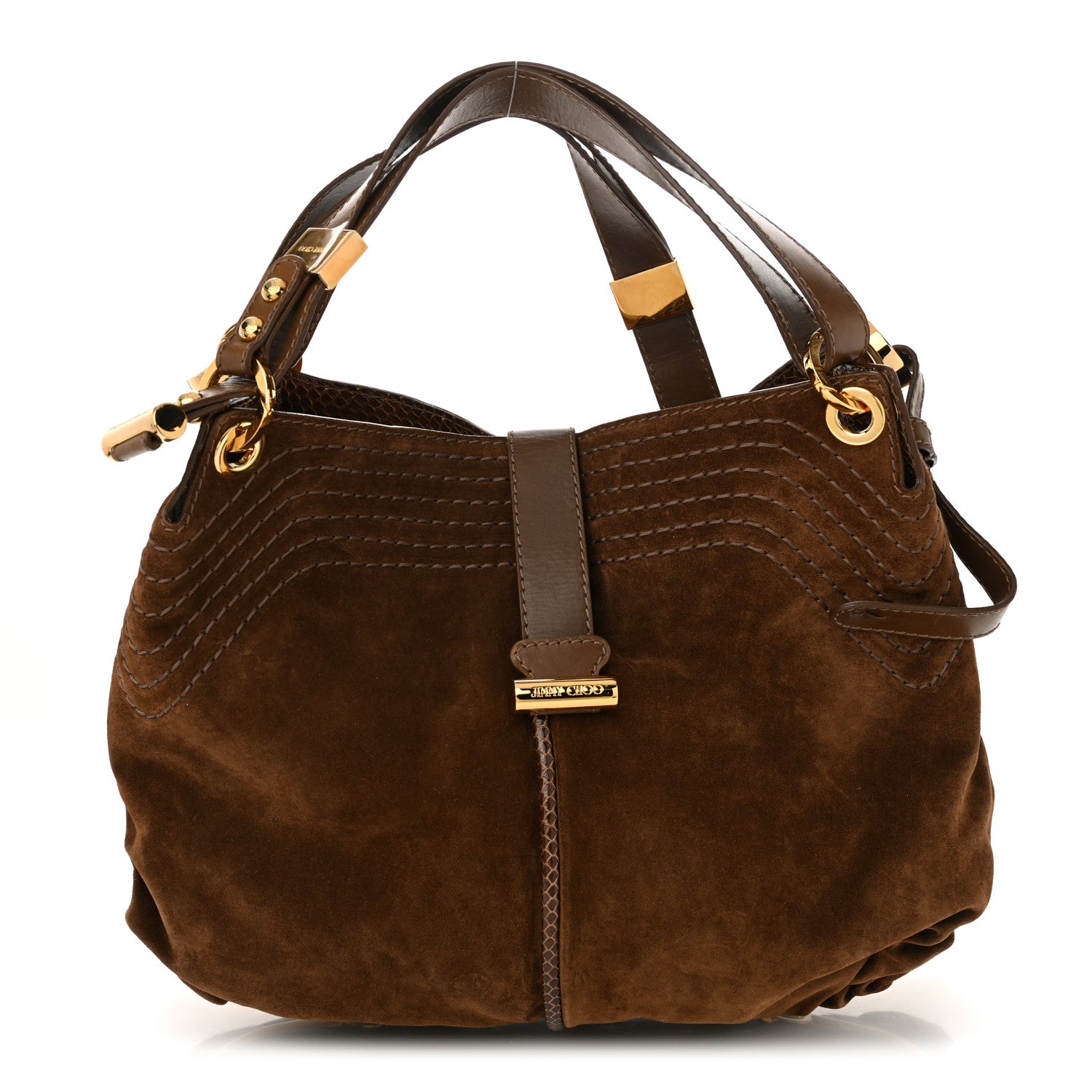 Jimmy Choo Suede Snakeskin Shoulder Bag Dark Tan 1 of 8