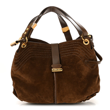 Jimmy Choo Suede Snakeskin Shoulder Bag Dark Tan 1 of 8