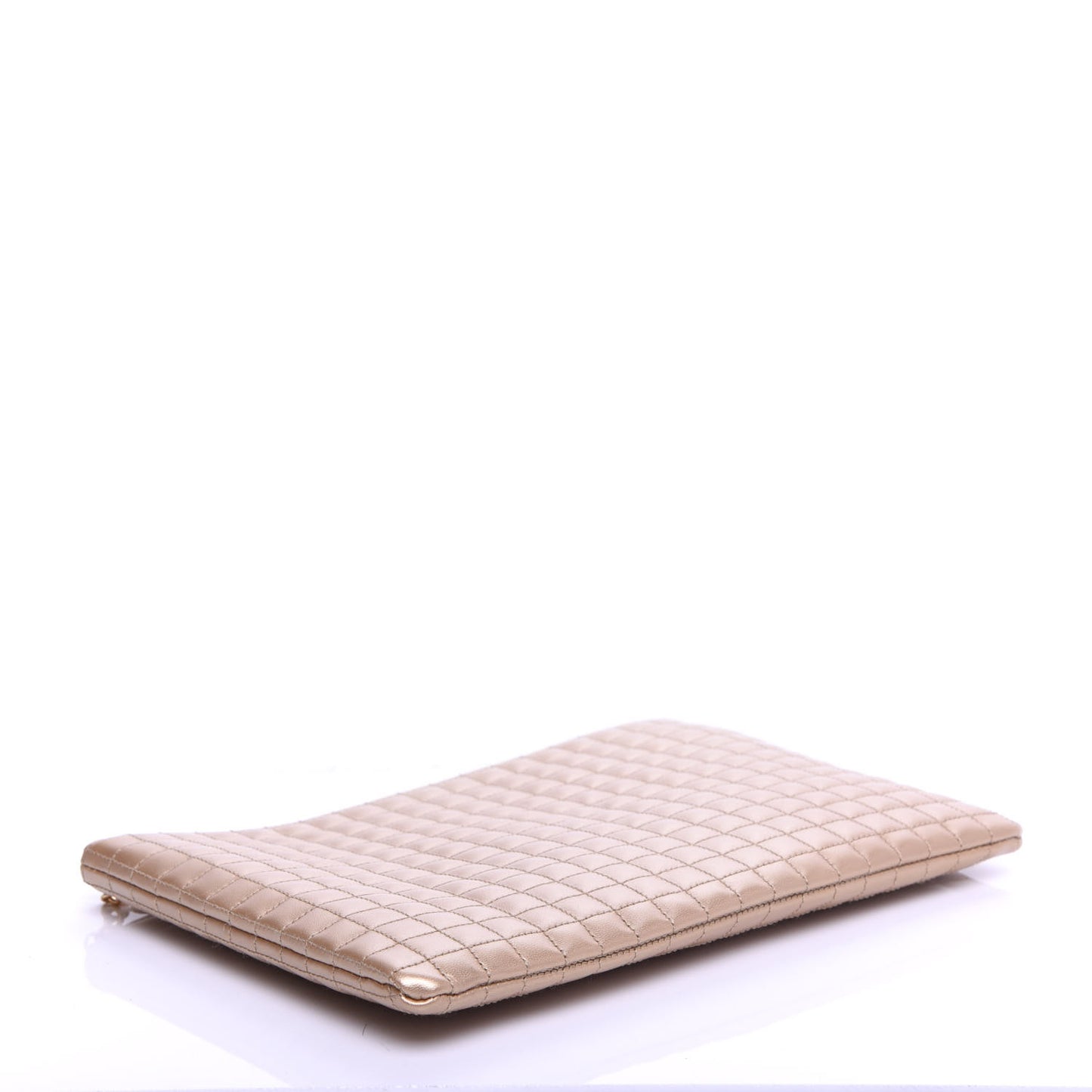 Calfskin Quilted C Charm Pouch Gold