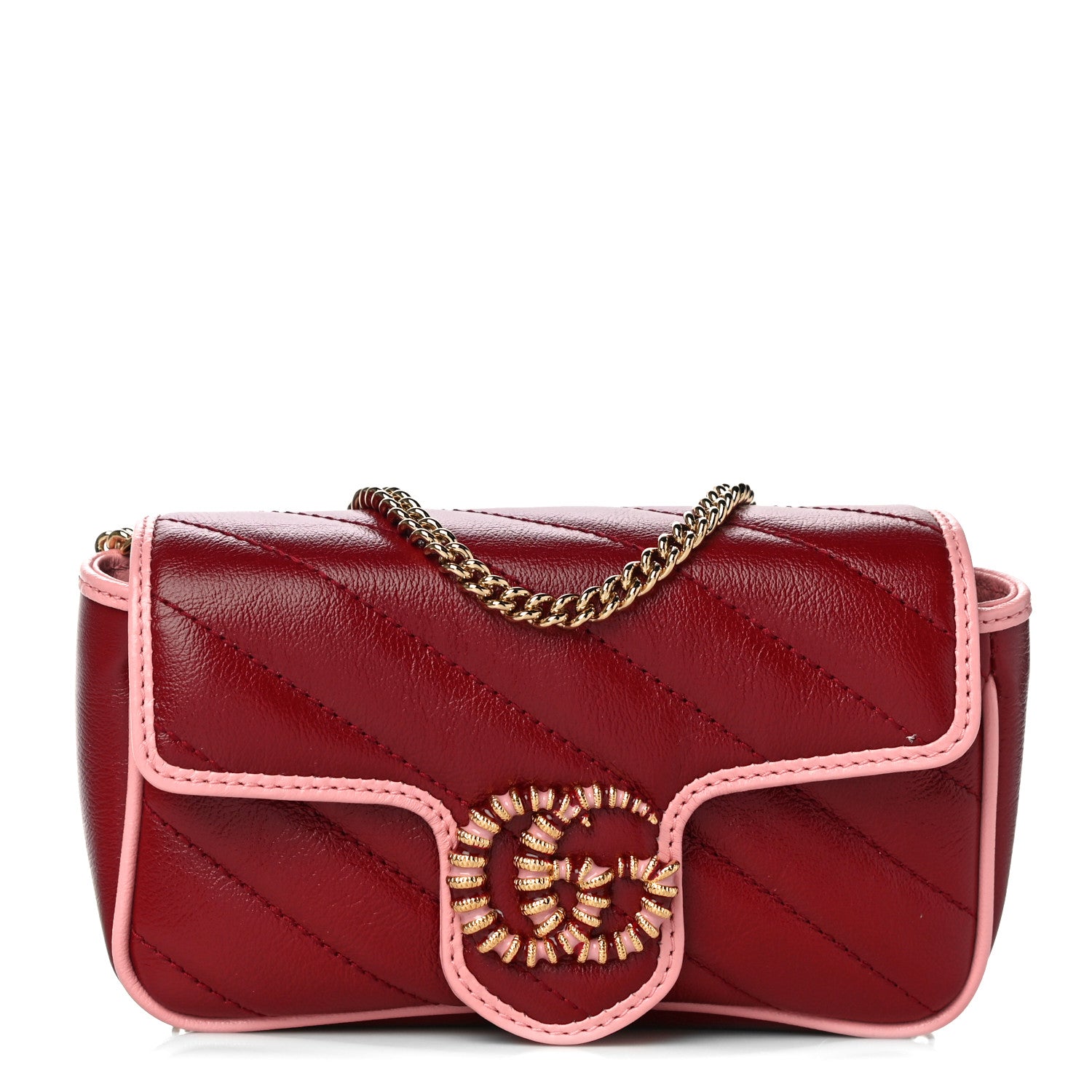 Gucci Azalea Calfskin Enamel Matelasse Diagonal Super Mini Torchon GG Marmont Shoulder Bag New Cherry Red Wild Rose 1 of 11