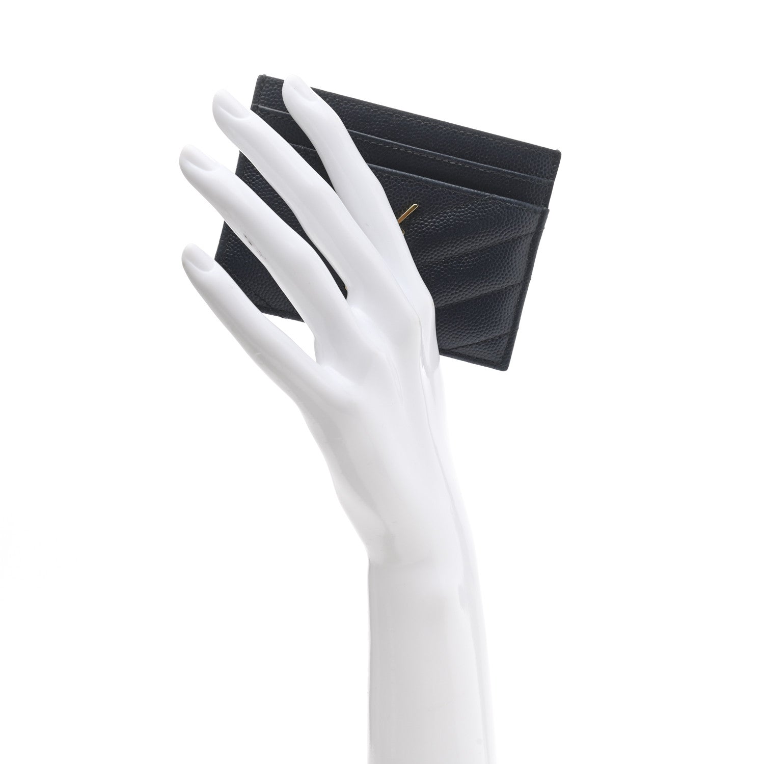 Saint Laurent Grain De Poudre Matelasse Chevron Monogram Credit Card Case Deep Marine 2 of 7
