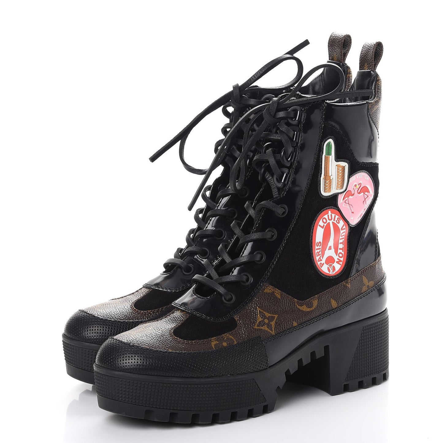 Suede Calfskin Monogram World Tour Platform Desert Boots 37.5 Black