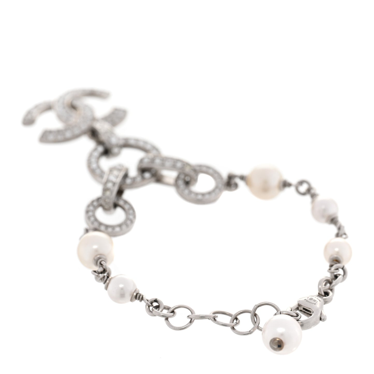 Crystal Pearl CC Bracelet Silver