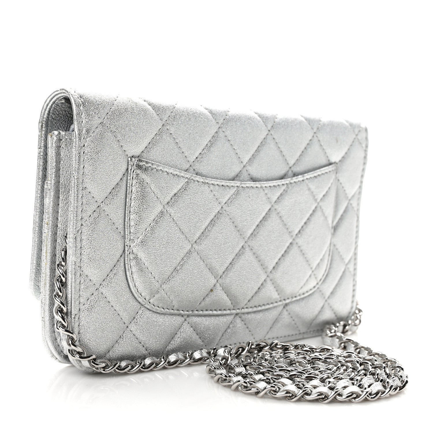 Chanel Metallic Lambskin Quilted Wallet On Chain WOC Silver 3 of 11