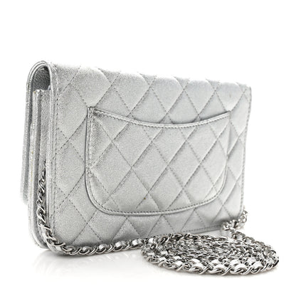 Chanel Metallic Lambskin Quilted Wallet On Chain WOC Silver 3 of 11