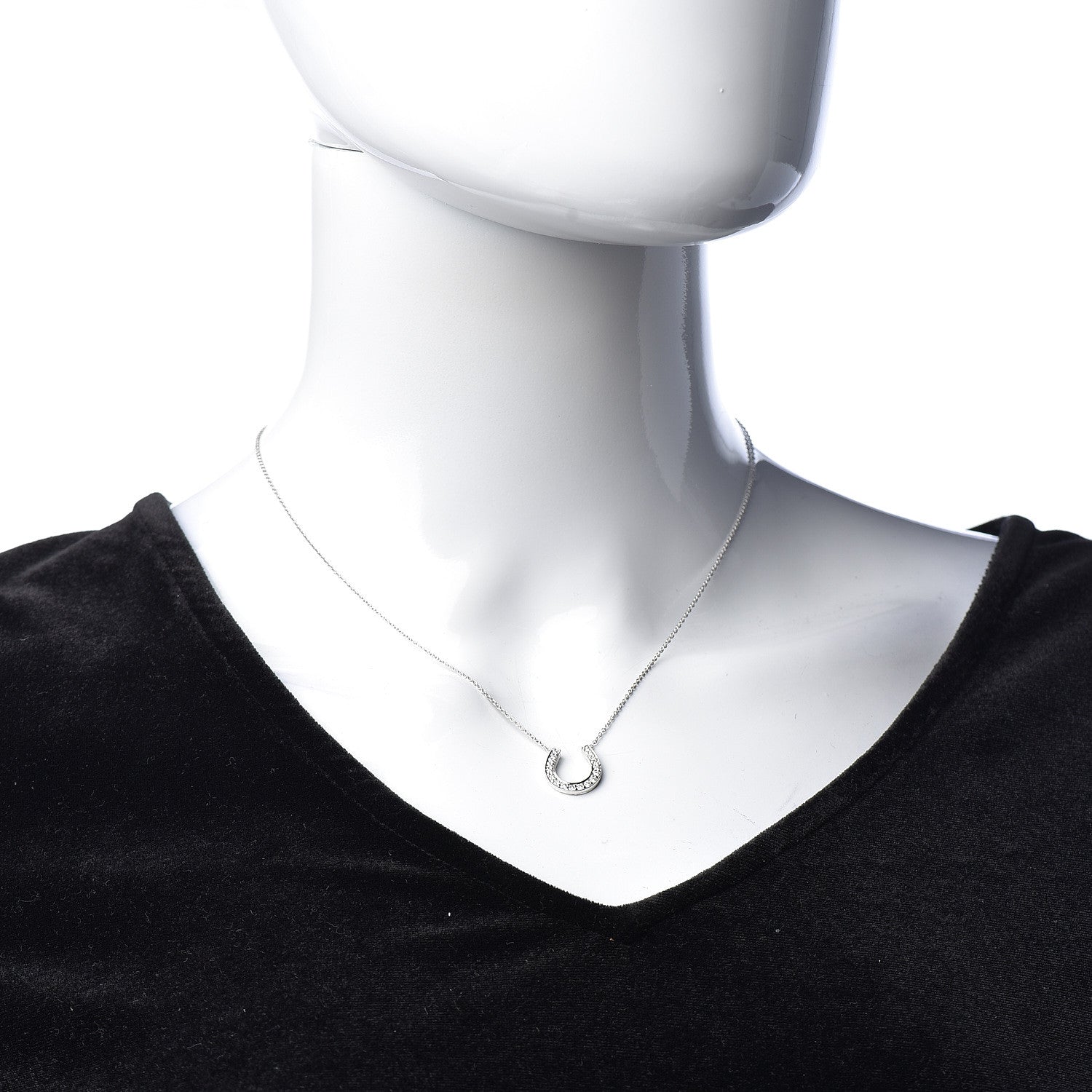 Tiffany Platinum Diamond Horseshoe Pendant Necklace 2 of 6