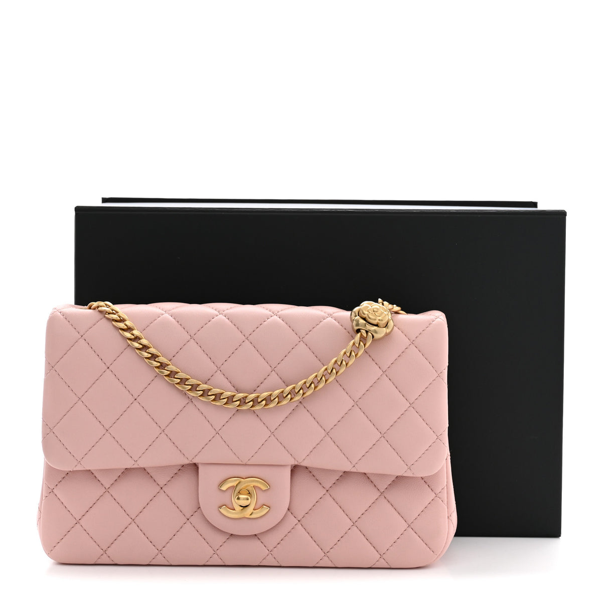Lambskin Quilted Small Sweet Camellia Flap Light Pink