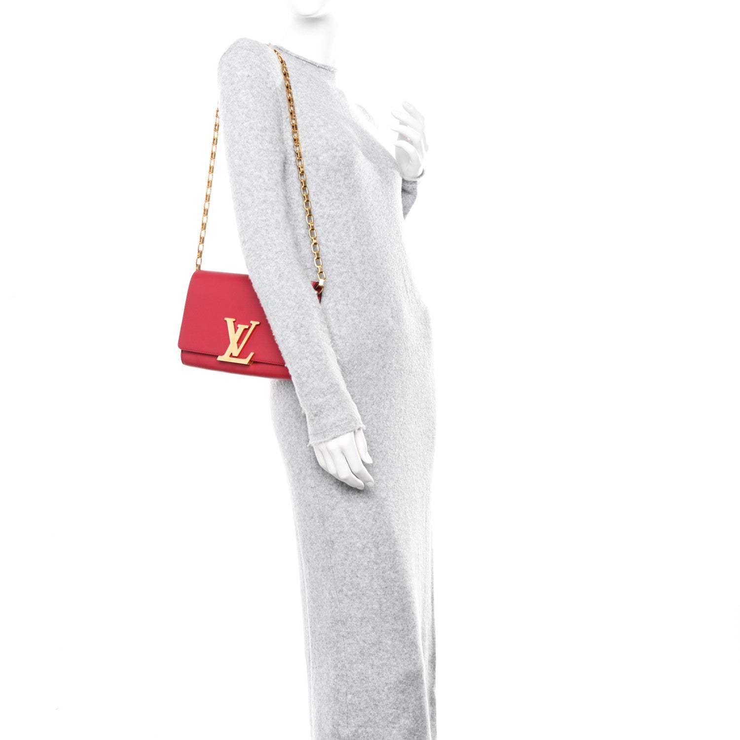 Louis Vuitton Calfskin Chain Louise MM Red 2 of 10