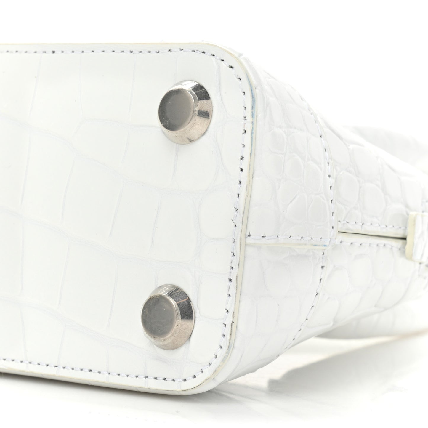 Calfskin Crocodile Embossed XXS Ville Top Handle Bag White Black