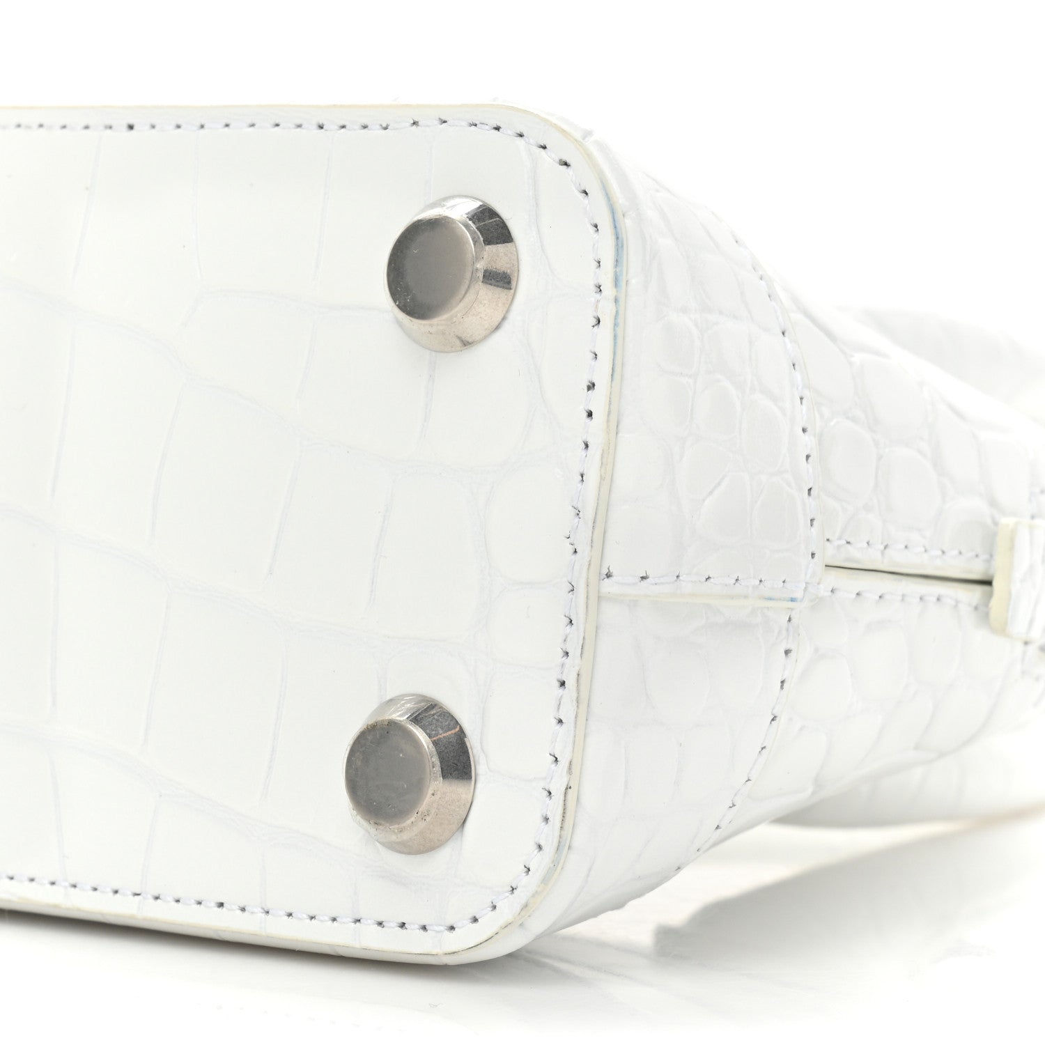 Balenciaga Calfskin Crocodile Embossed XXS Ville Top Handle Bag White Black 7 of 19