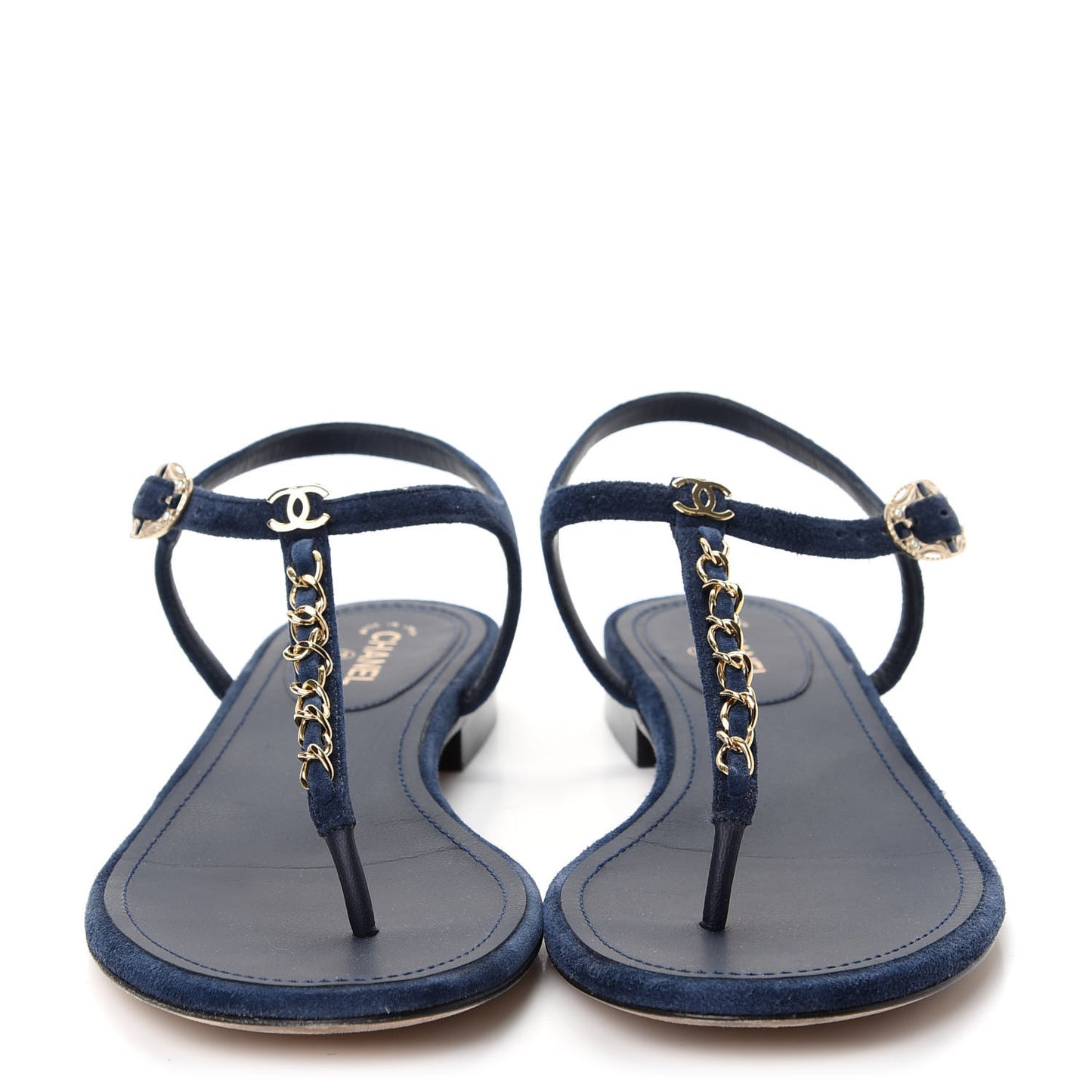 Suede Calfskin Thong Sandals 38.5 Navy Blue