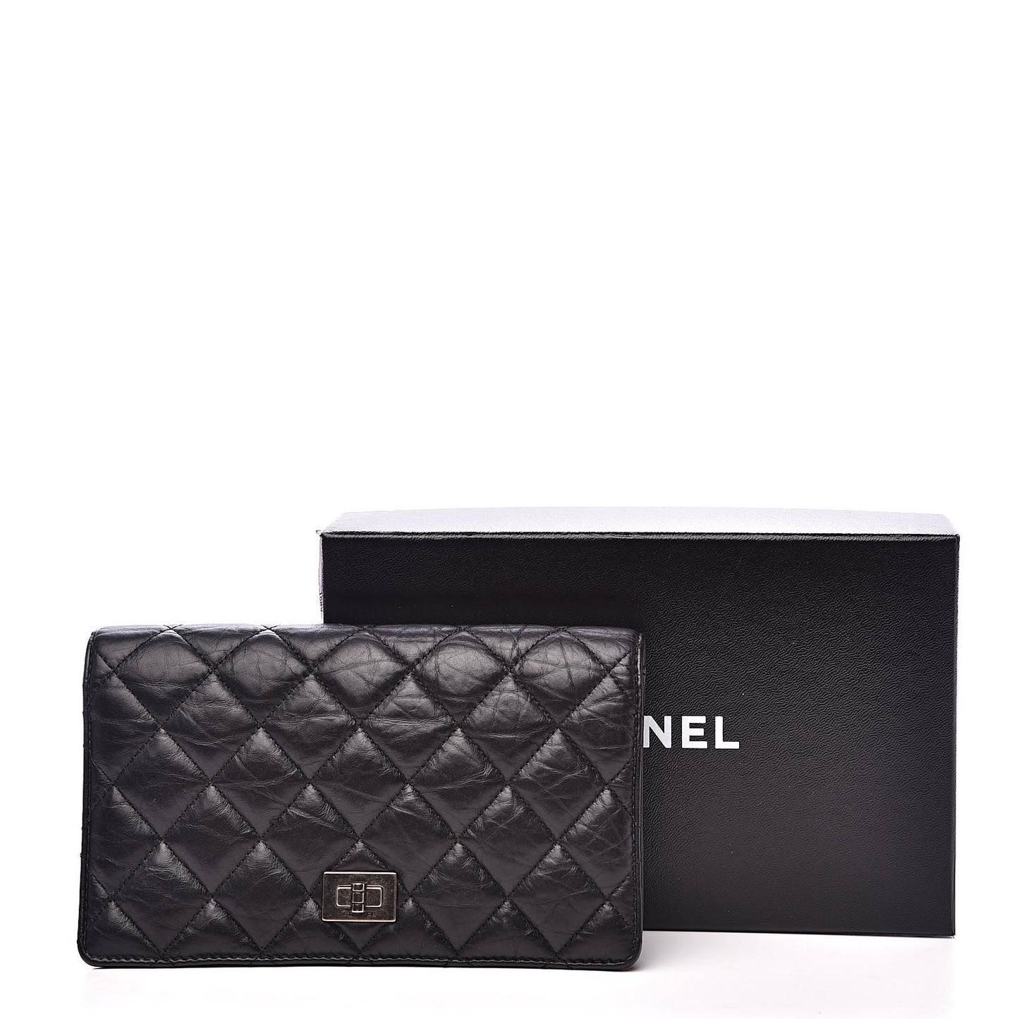 Aged Calfskin Quilted Reissue Yen Wallet Black
