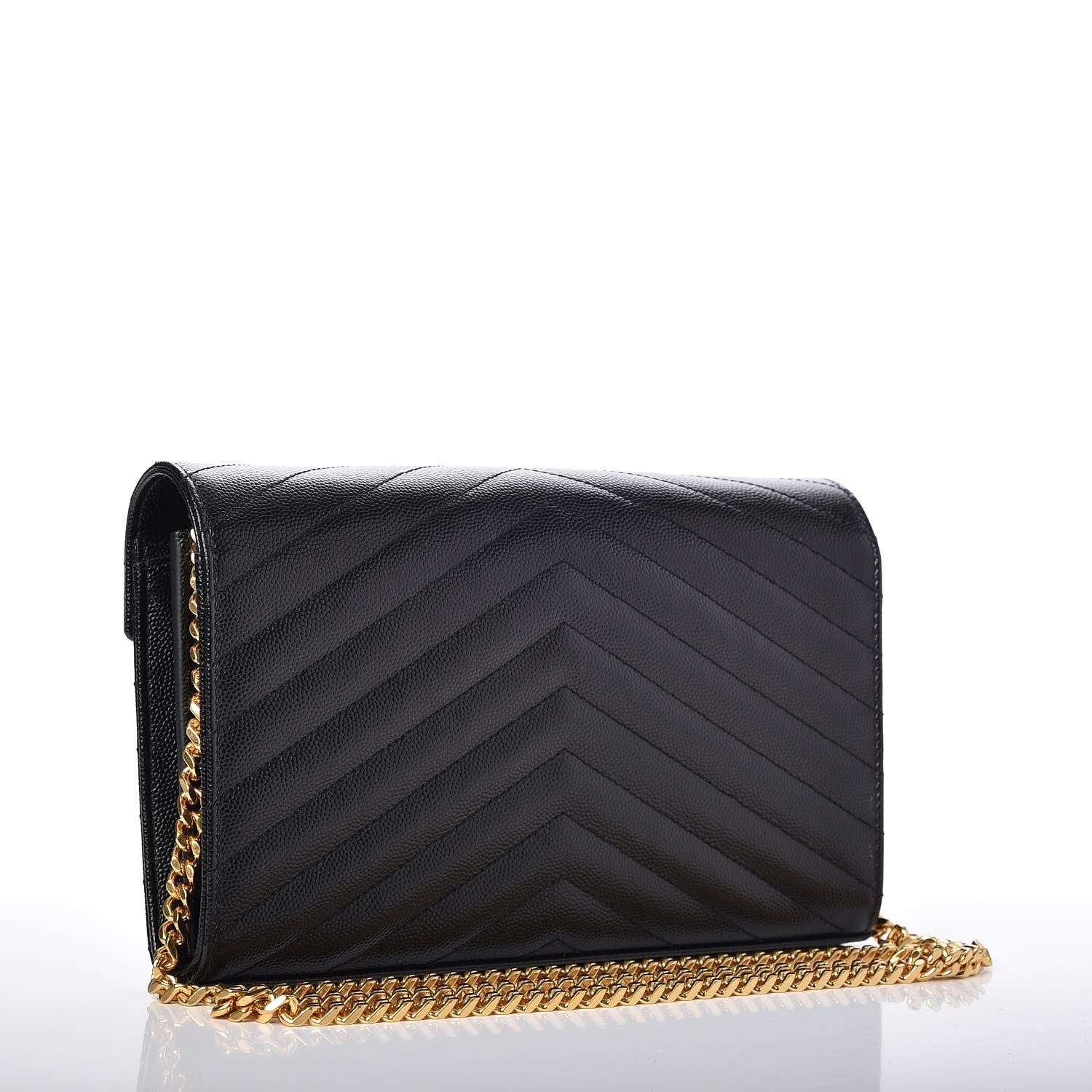 Saint Laurent Grain De Poudre Matelasse Chevron Monogram Chain Wallet Black 3 of 9