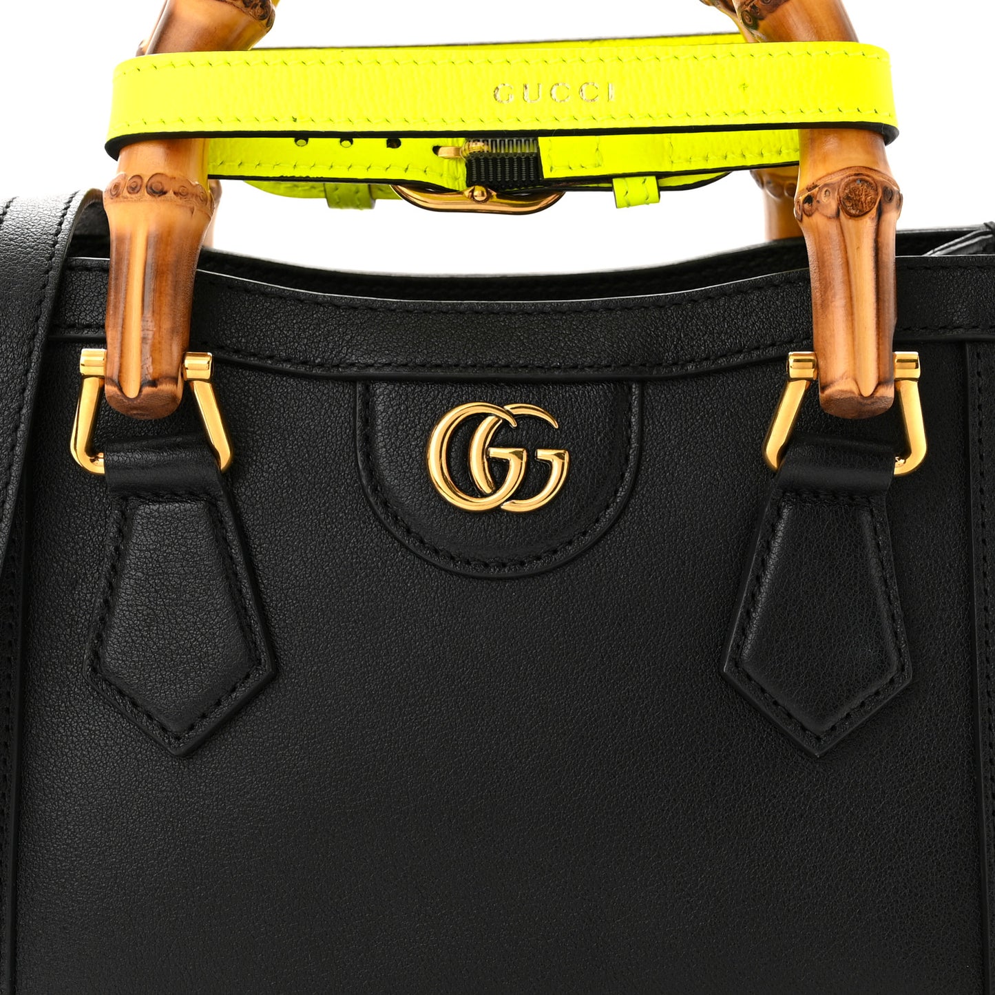 Wonka Grain Calfskin Mini Diana Tote Bag Black Yellow Fluo
