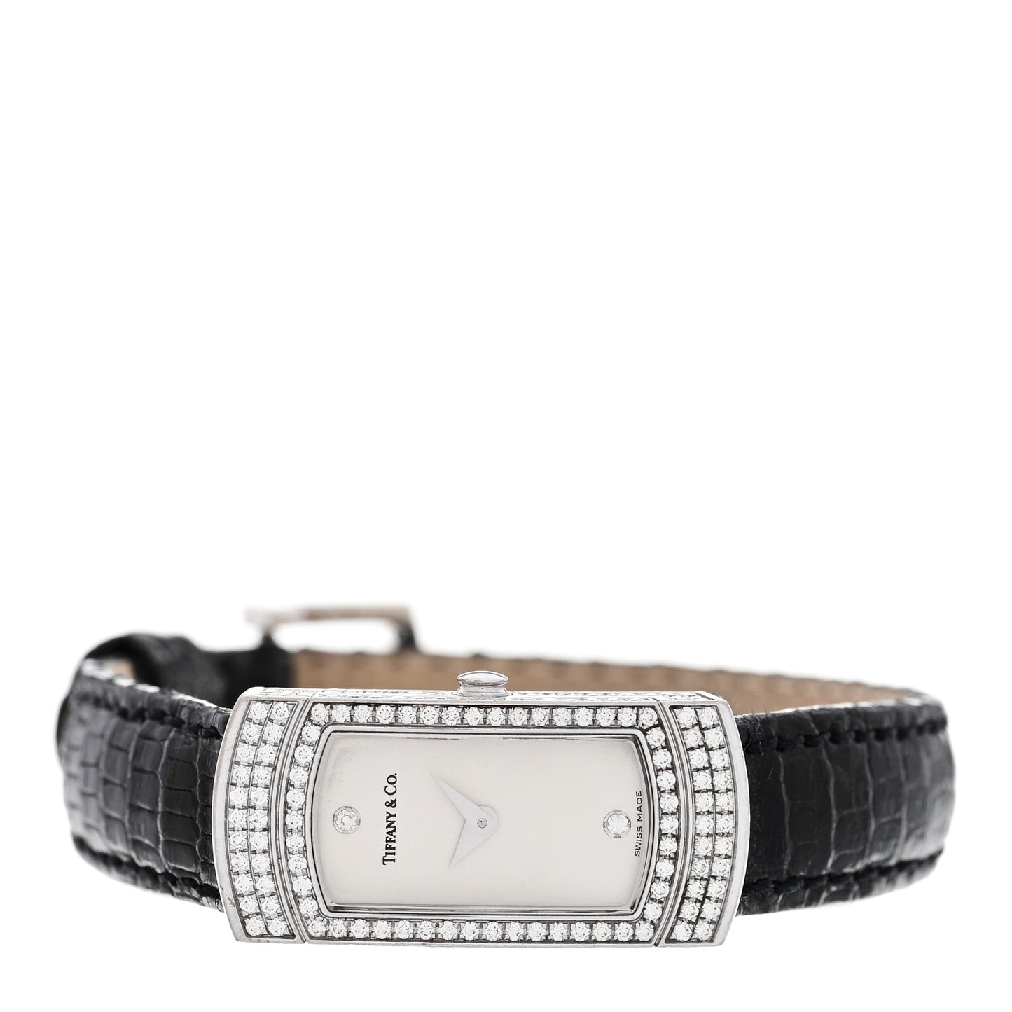 18K White Gold Alligator Diamond Bezel 14mm Cocktail Quartz Watch