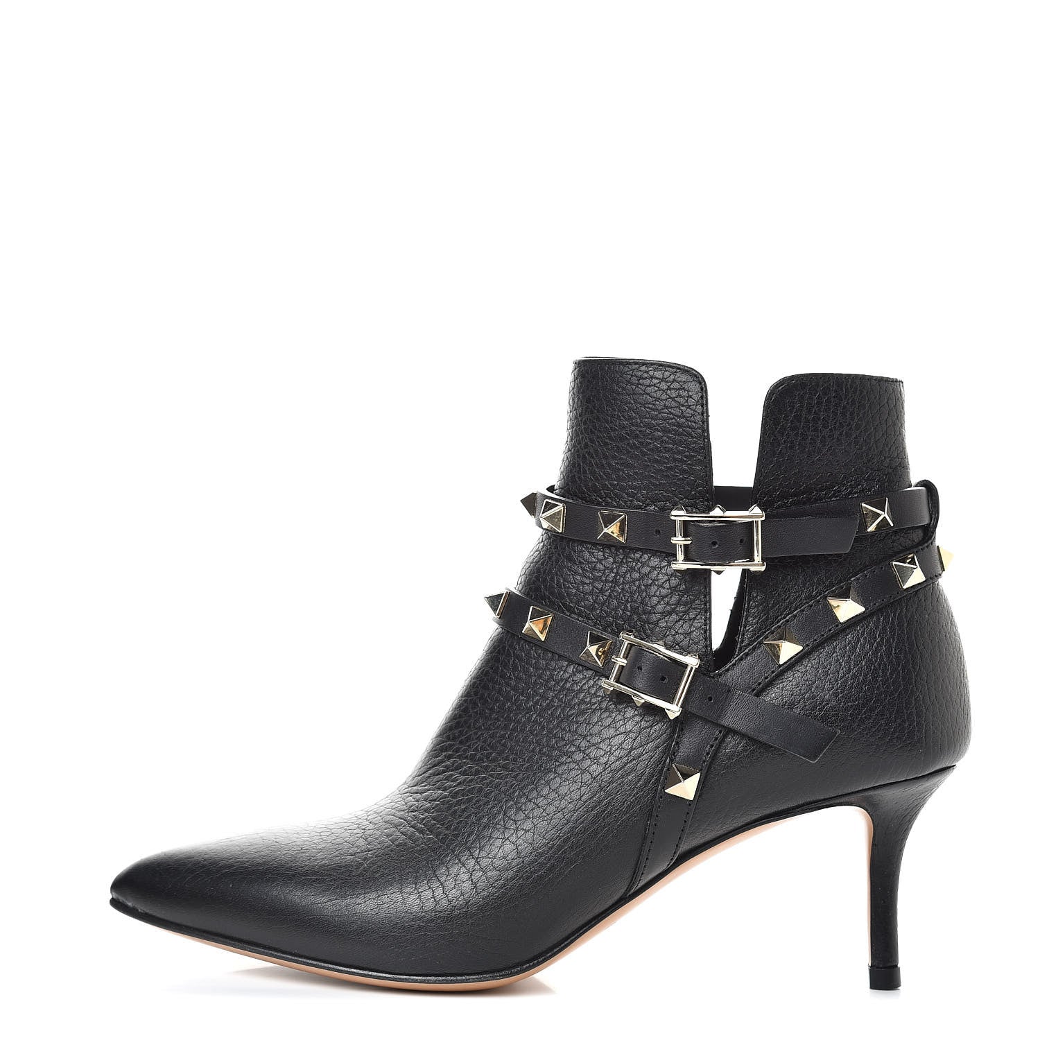 Valentino Garavani Grained Calfskin Rockstud Double Buckle 65mm Ankle Boots 35 Black 1 of 9